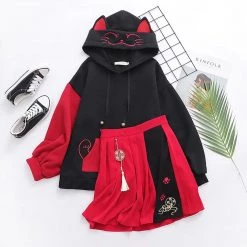 Juwas Vintage Cat Ear Hoodie Skirt CLOTHING