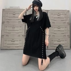 Juwas Pure Color Round Collar Loose Long T-shirt