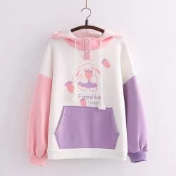 Juwas Rabbit Carrot Print Pocket Hoodie