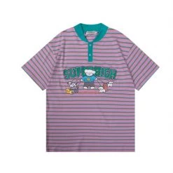 Juwas Vintage Cartoon Embroidery Stripe Loose T-shirt