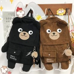 Juwas Corduroy Cute Bear Backpack