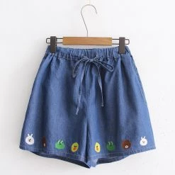Juwas Kawaii Embroidered Friends Denim Short Pants NEW ARRIVAL