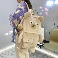 Juwas Corduroy Cute Bear Backpack