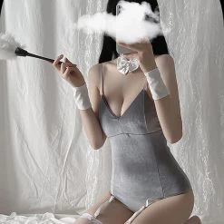 Juwas Playful Gray Bunny Onesie Lingerie
