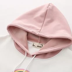 Juwas Rainbow Rabbit Print Pocket Warm Hoodie CLOTHING