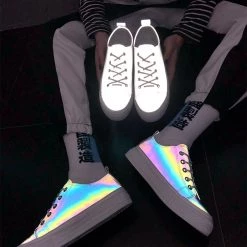 Juwas.com Online Store NEW ARRIVAL Korean Pop Reflective Rainbow Silver Sneakers Shoes