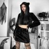Juwas Gothic Faux Fur Hoodie Crop Top And Mini Skirt Set CLOTHING