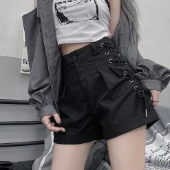 Juwas Black Lace Up High Waist Shorts NEW ARRIVAL