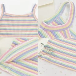 Juwas Kawaii Pastel Candy Stripe Sleeveless Crop Top
