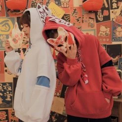 -Juwas Japanese Fox Oversize Long Sleeves Hoodie