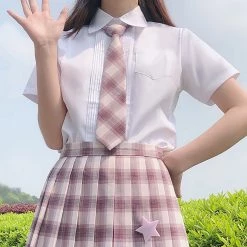 Juwas Kawaii White Pleated High School Polo Shirt CLOTHING