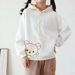 Juwas Cartoon Bear Print Warm Hoodie CLOTHING