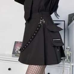Juwas NEW ARRIVAL Gothic Grommet Strap Patchwork Pocket Mini Skirt