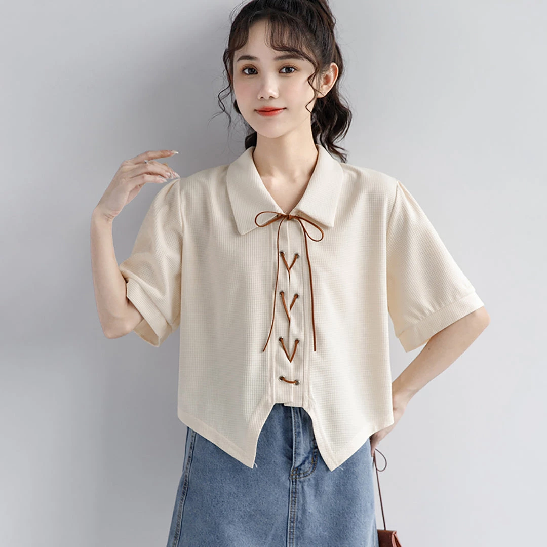 Juwas Fashion Lace Up Short Sleeve Shirt NEW ARRIVAL 6 Juwas Fashion Lace Up Short Sleeve Shirt NEW ARRIVAL