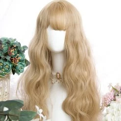 Juwas Blonde Air Bangs Wavy Long Wig