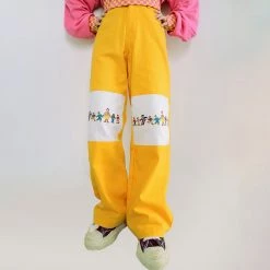Juwas Cartoon Characters Print Yellow Sweatpants NEW ARRIVAL