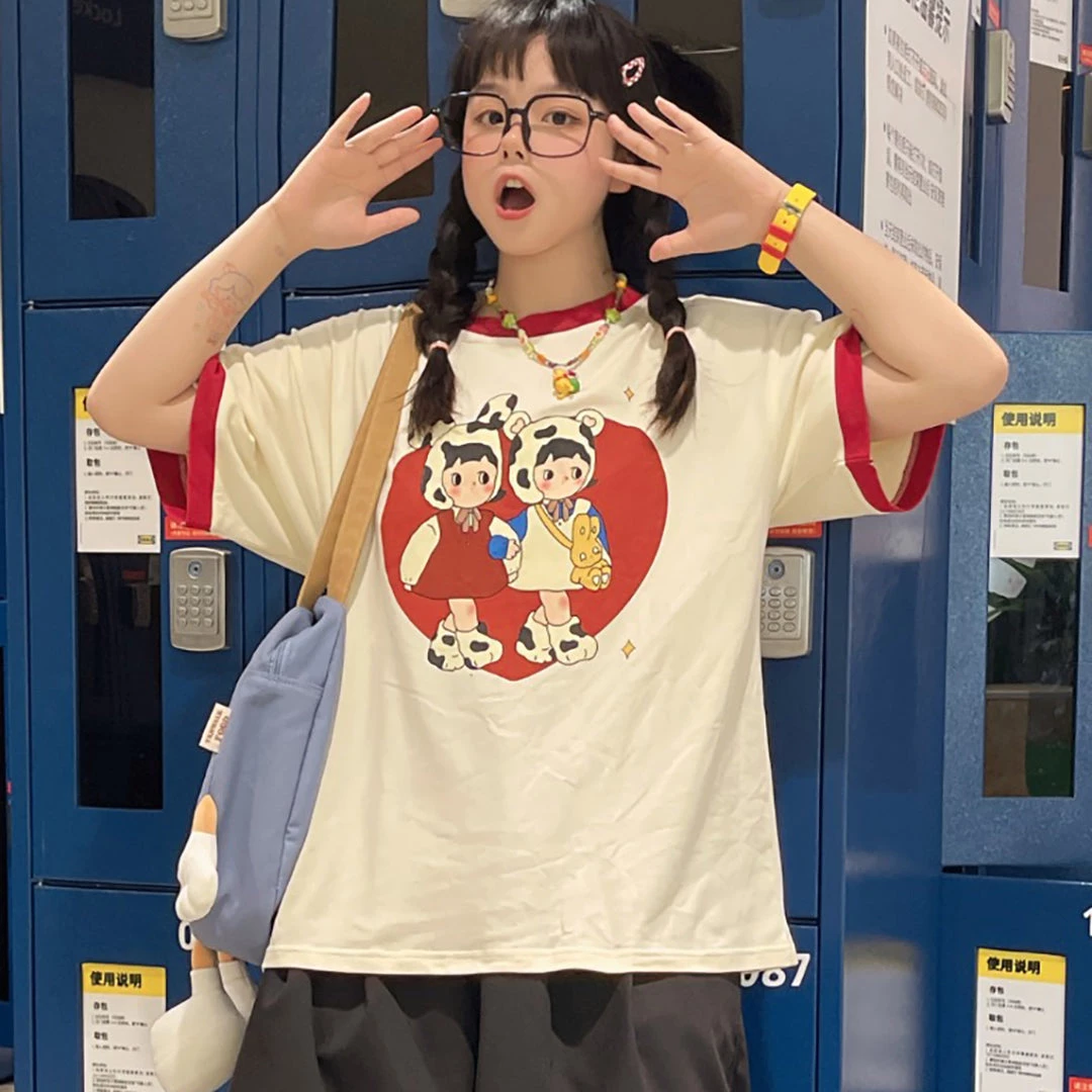 Juwas Cartoon Cows Print Cotton T-shirt 5 Juwas Cartoon Cows Print Cotton T-shirt