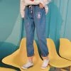 -Juwas NEW ARRIVAL Elastic Waist Rabbit And Carrot Embroidery Jean