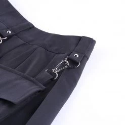 Juwas NEW ARRIVAL Gothic Grommet Strap Patchwork Pocket Mini Skirt