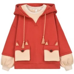 -Juwas Red Foxy Fake Two-Piece Hoodie