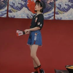 Juwas Cute Kitten Tattered Denim Shorts NEW ARRIVAL