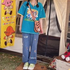 Juwas Cartoon Girls Print Cotton T-shirt