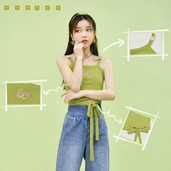 Juwas Kawaii Flower Sleeveless Crop Tank Top