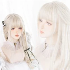 Juwas Fashion & Beauty Lolita White Blonde Straight Long Wig