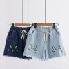 Juwas NEW ARRIVAL Rabbit Embroidery Vintage Denim Shorts