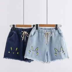 Juwas NEW ARRIVAL Rabbit Embroidery Vintage Denim Shorts