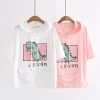 Juwas NEW ARRIVAL Cartoon Dinosaur Japanese Letters Print Front Pocket T-shirt