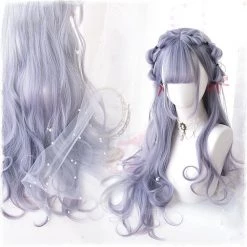 Juwas Harajuku Ash Grey Air Bangs Long Wavy Wig