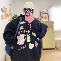 Juwas Cartoon Doodle Lazy Hooded Sweater