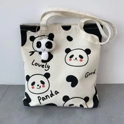 Juwas HOME&LIFESTYLE Lovely Black Panda Canvas Tote Bag