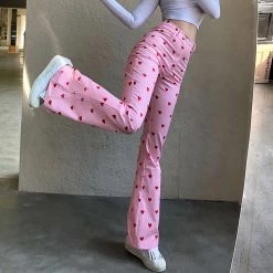 Juwas NEW ARRIVAL Pink Love Heart High Waist Pants