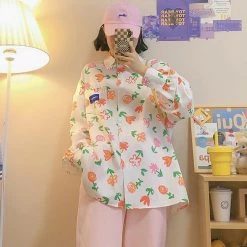 Juwas NEW ARRIVAL Japanese Flower Print Long Sleeve Shirt