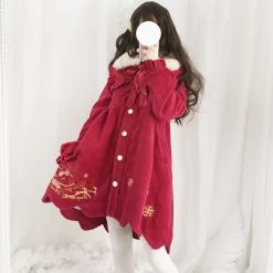 Juwas Lolita Bunny Embroidery Button Up Warm Coat