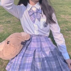 Juwas Japanese School Girl Blue Plaid Mini Skirt