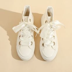 Juwas NEW ARRIVAL Pastel Ribbon Lace High Cut Sneakers
