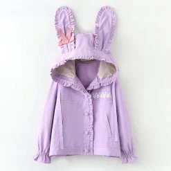 Juwas CLOTHING Sweet Rabbit Ears Lace Hooded Coat