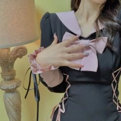 Juwas NEW ARRIVAL Black Bowknot Lace Up Dress 13 Juwas NEW ARRIVAL Black Bowknot Lace Up Dress