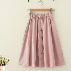 Juwas.com Online Store Japanese Summer Button Linen Flounce Skirt NEW ARRIVAL