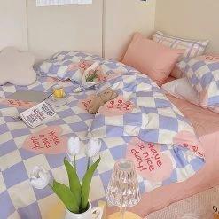 Juwas NEW ARRIVAL Love Heart Checker Bedding Set