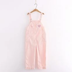 Juwas Rabbit Embroidery Pockets Corduroy Overalls