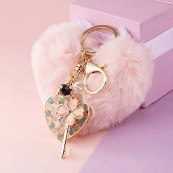 Juwas Chic Furry Heart Locket Keychain