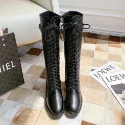 Juwas Chic Round Toe Knee High Lace Boots Shoes