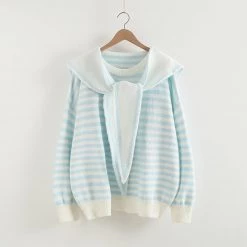 Juwas Sailor Collar Stripe Loose Sweatshirt CLOTHING