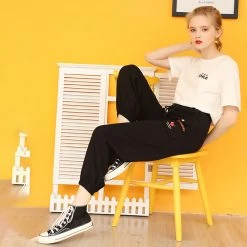 Juwas Sweet Strawberry Embroidered Jogger Pants CLOTHING