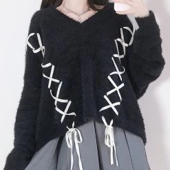 Juwas Side Lace Loose Winter Sweater NEW ARRIVAL