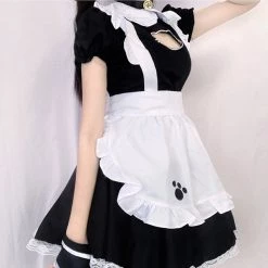 Juwas NEW ARRIVAL Chic Maid Cosplay Cat Paw Hollow Out Mini Dress